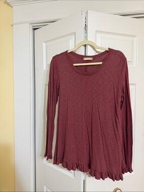 Altar'd State Mauve Long Sleeve Ruffle Hem Tee